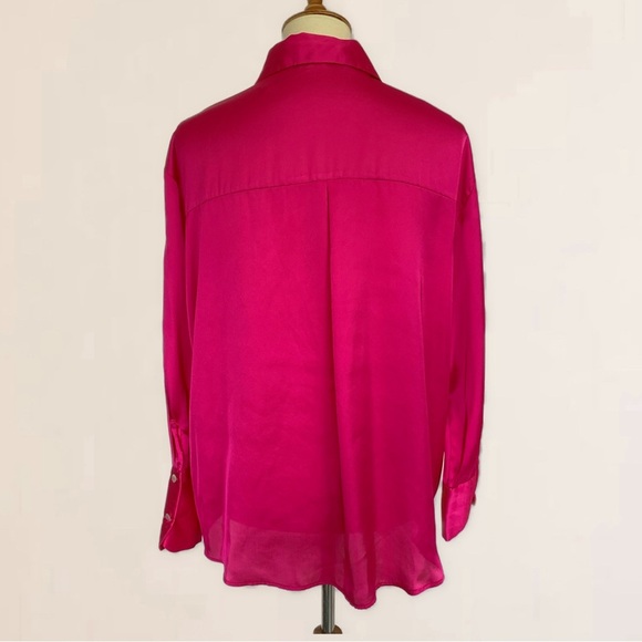 NWT Zara Pink Satin Long Sleeve Shirt With Classic Collar Long Cuffs - Picture 6 of 9